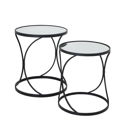 Hill Interiors Concaved Set Of Two Black Mirrored Side Tables 22487